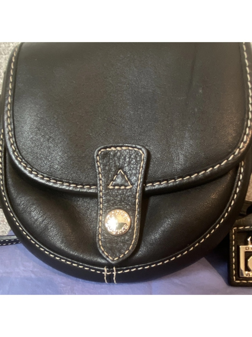 Dooney & Bourke Black Leather Mini Saddle Crossbody with Gold Hardware - Picture 3 of 15